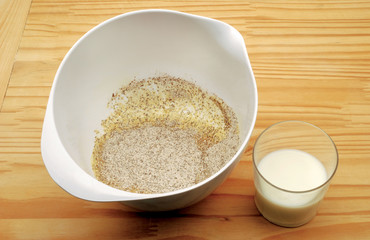 Cake with buckwheat, honey and blueberries.