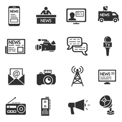 Mass media, monochrome icons set. Broadcast media collection