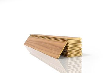 Set of wooden laminated construction planks isolated on white background