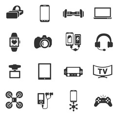 Electronic devices. Monochrome icons. Gadgets