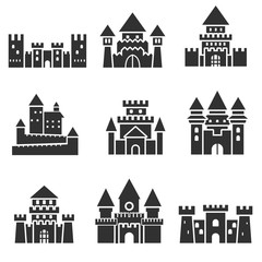 Ancient castles. Monochrome icons.