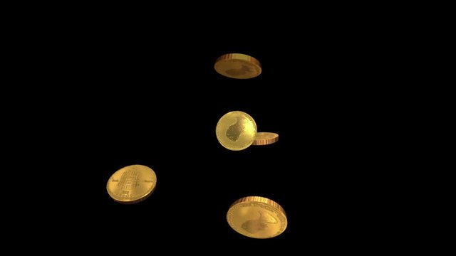 4k Golden coins falling down background,economic gold money currency success finance rich wealth,commercial wealthy cash backdrop.