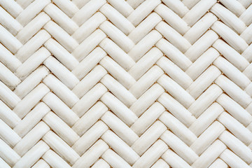 Close up synthetic white rattan weaving the seat of a chair