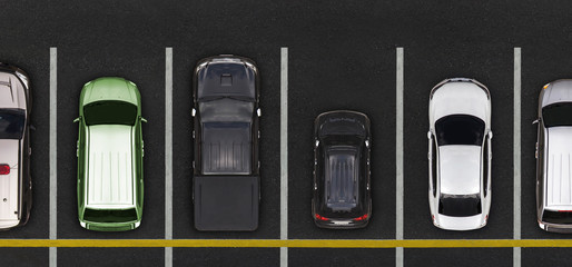 Top view of Cars on parking lot - obrazy, fototapety, plakaty