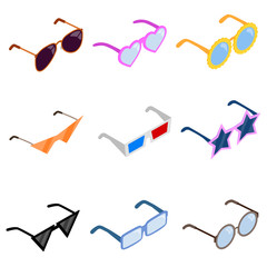 Glasses, sunglasses and medical glasses. icon set in isometric style