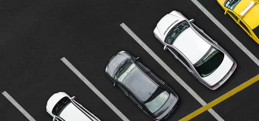 Foto op Plexiglas Top view of Cars on parking lot © Naypong Studio