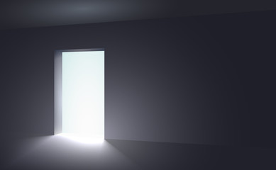 An open space from which appears light in a dark room. Abstract interior in vector graphics