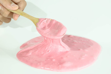 Kid Playing Hand Made Toy Called Slime, Selective focus on Slime