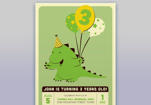 Child's Birthday Card with Dinosaur Illustration 1