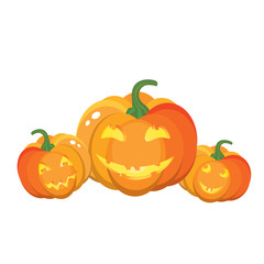 Funny Halloween pumpkins with different emotions, smiles and faces. Vector illustration for a postcard or a poster. Autumn holiday. Realistic vector concept.
