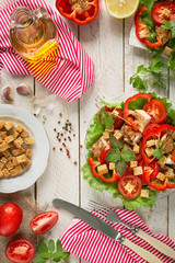 Caesar salad on rustic background