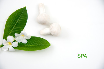 Thai Spa Treatments and massage on wooden white. banner, copy space. Healthy Concept. select and soft focus.