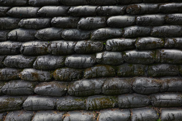 Sandbag bunker background.selective focus and space put your text