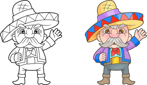 Cartoon funny Mexican book coloring book