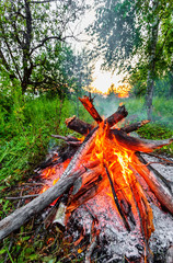 Blazing campfire coals