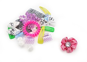 various hair accessories for young girls on a white background