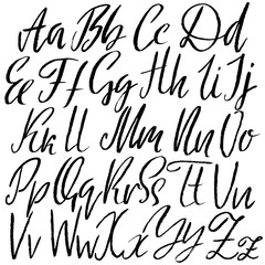 Hand drawn dry brush font. Modern brush lettering. Grunge style alphabet. Vector illustration.