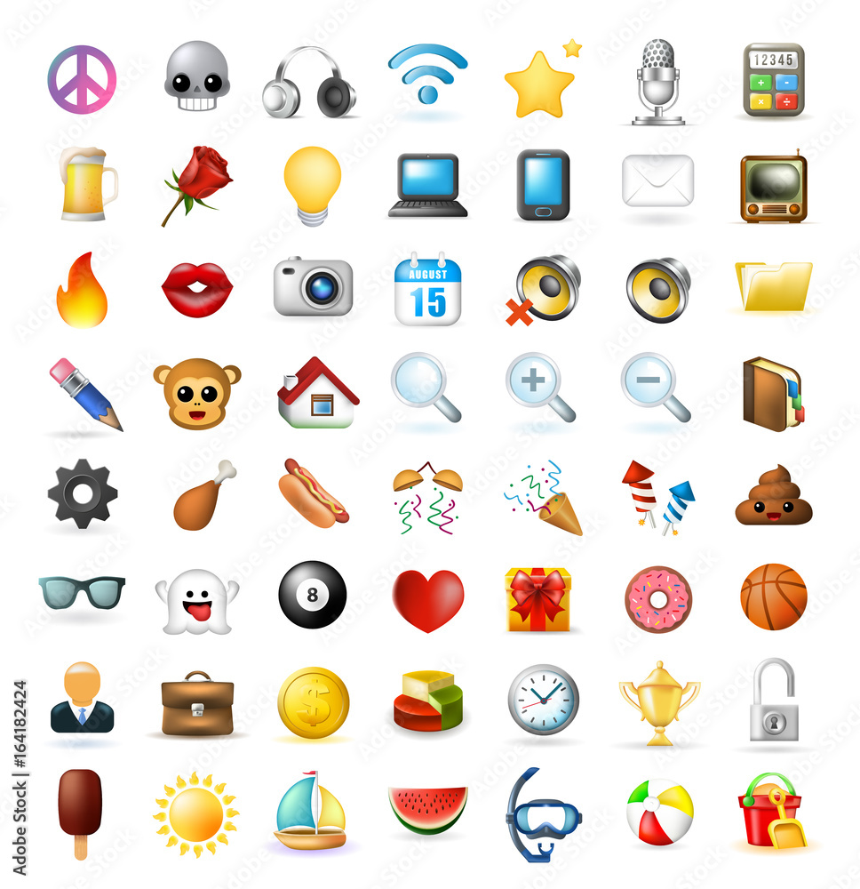 Poster set of realistic cute elegant multimedia and interface icons on white background . isolated vector i