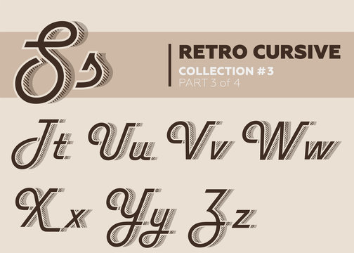 Retro Character Typeset. Vintage Layered Font with Striped Shadow.