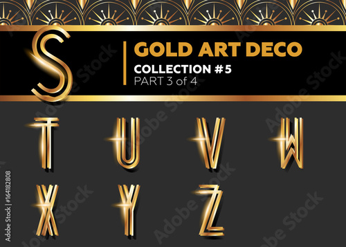 Vector Art Deco 3d Font Shining Gold Retro Alphabet Gatsby Style