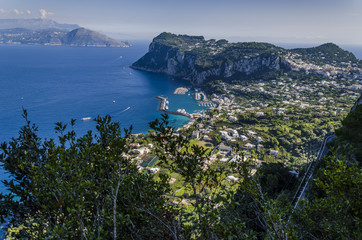 Fototapeta na wymiar Marina of Capri seen from the mountains of the island