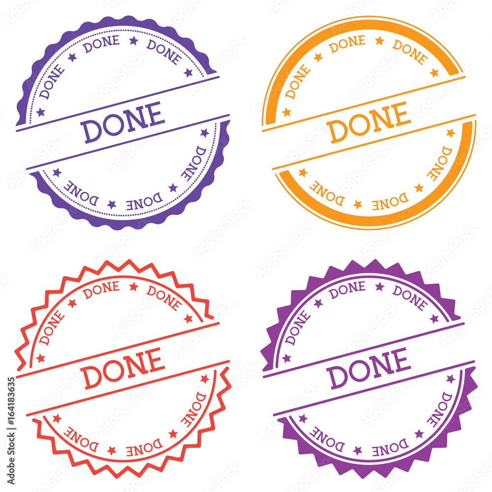 Poster done badge isolated on white background. flat style round label with text. circular emblem vector il