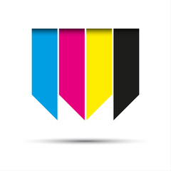 Fototapeta premium Vector hanging ribbons in cmyk colors with shadows isolated on white background