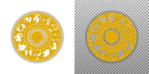 Disk of the zodiac signs with the sun Isolated
