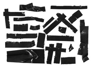 Duct repair tape black set, collection patterns kit isolated