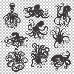 Set of isolated octopus mascot or tattoo © Elegant Solution