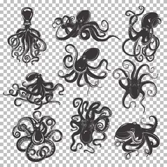 Foto op Plexiglas Set of isolated octopus mascot or tattoo © Elegant Solution