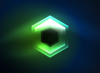 Techno glowing glass hexagons vector background