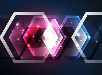 Techno glowing glass hexagons vector background
