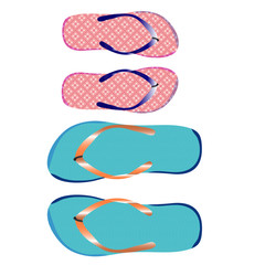 Slippers for men and women, for the beach, on a white background.