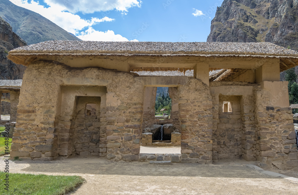 Sticker water temple at ollantaytambo inca ruins - ollantaytambo, sacred valley, peru