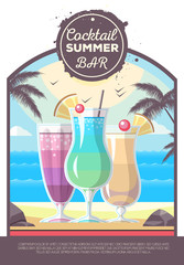 Flat style design of cocktail summer bar. Cocktail menu