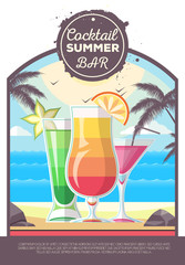 Flat style design of cocktail summer bar. Cocktail menu