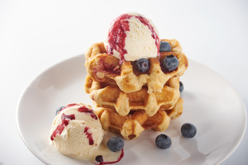 Close up of sweet waffles on white