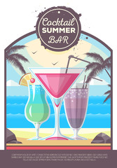 Flat style design of cocktail summer bar. Cocktail menu