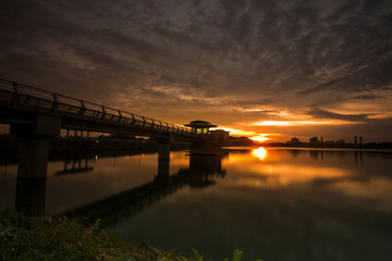 scenery of sunset at Putrajaya,Malaysia. Soft focus,motion blur due o long exposure.