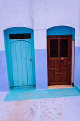 front door in blue town chefchaouen, morocco