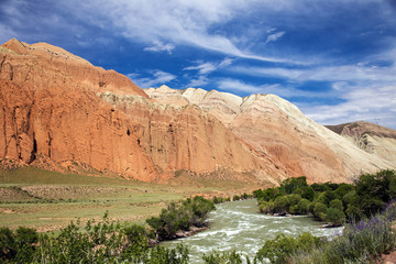Mountain river landscape. Kyrgyzstan. Kekemeren River