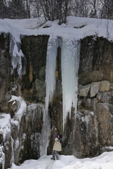 Ice waterfall beside Rv 85 road. Gullesfjordbotn-Hinnoya-Lofoten Vesteralen-Norway. 0077