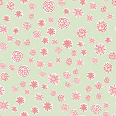 Fototapeta na wymiar Cute seamless pattern with colorful stylized stars or snowflakes. Childish texture for fabric, textile, wrapping paper. Vector Illustration