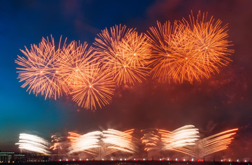 Abstract colored firework with the rays of light directed to the sky