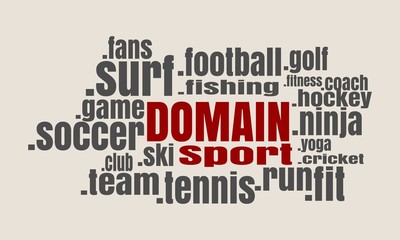 Domain names words cloud relative to sport theme. Internet and web telecommunication concept