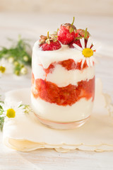 Strawberry and cream in glass