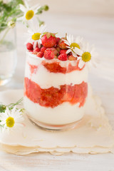 Strawberry and cream in glass