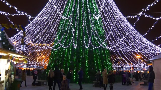 famous vilnius cathedral square christmas market night illuminated panorama 4k lithuania
