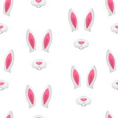 Rabbit pink ears and white mouth. Vector illustration. Seamless wallpaper.